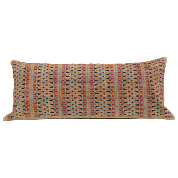Creative Co-Op Lumbar Multi Color Embroidered Cotton Pillow 